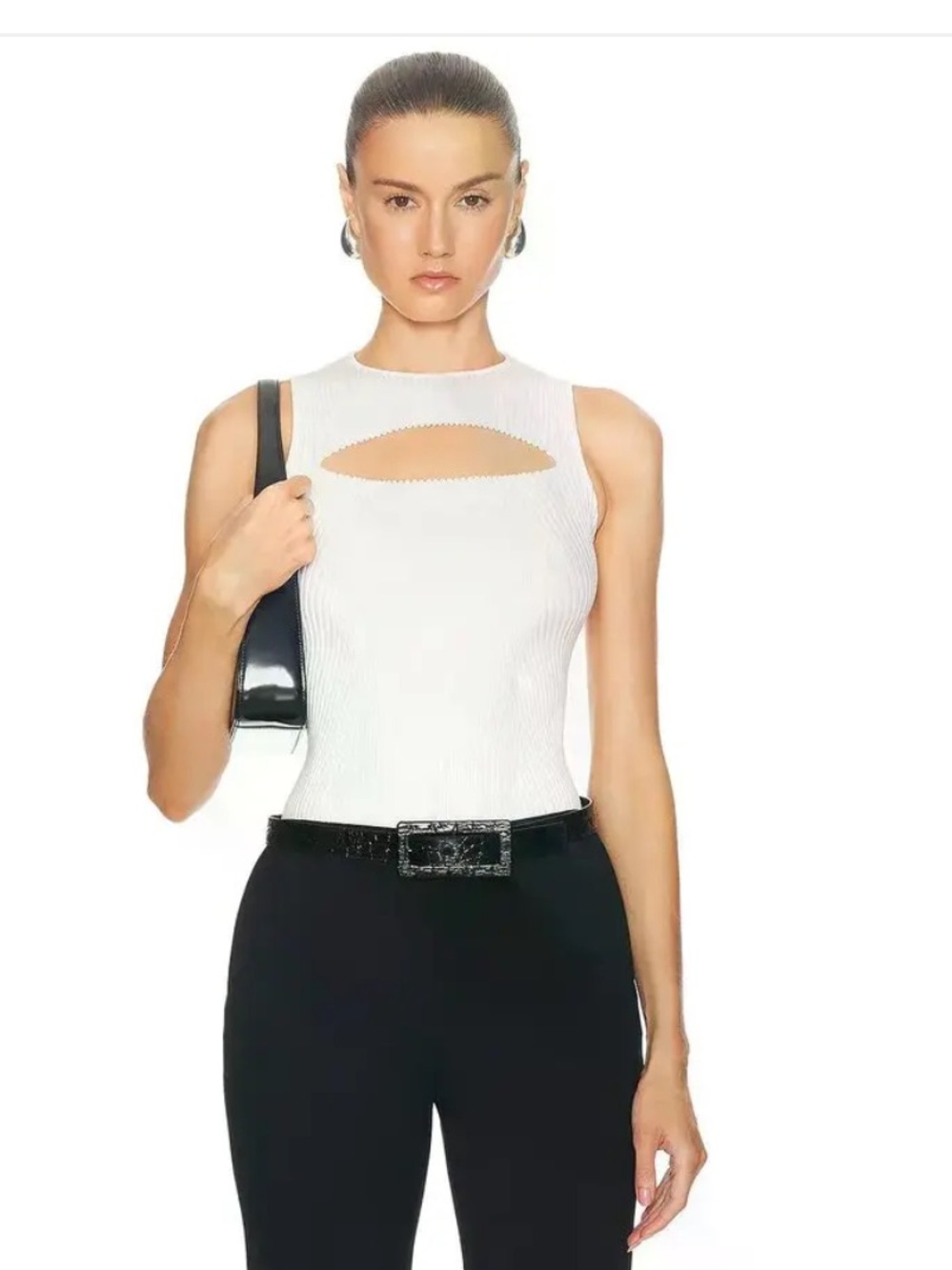 Alexander McQueen Cream Ribbed Tank with Chest Cutout